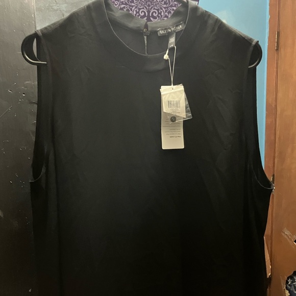 Eileen Fisher Black Silk Georgette Crepe Sleeveless blouse top $218 NWT Large - Picture 4 of 5
